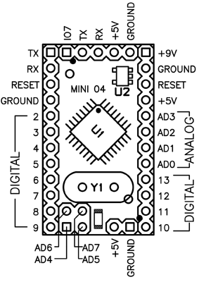 Плата Arduino Mini 04 распиновка 