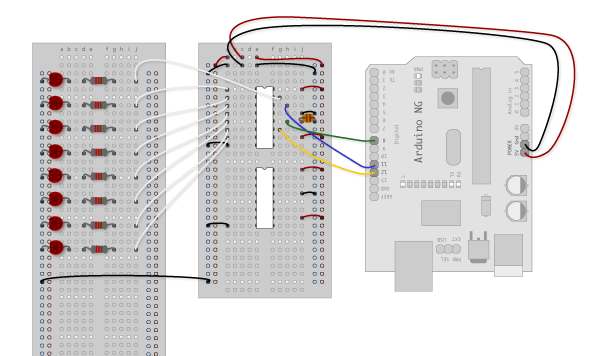 подключаем второй сдвиговый регистр 74HC595