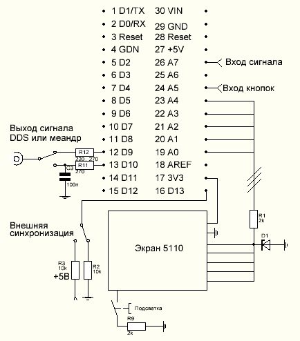 Пультоскоп на ардуино 5110 схема